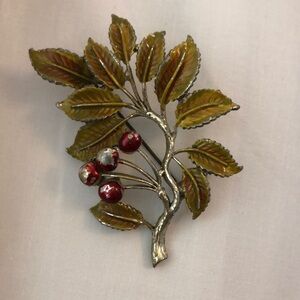 Cherry Brooch by Exquisite - Realistic Cherry Tree Pin from 1960s